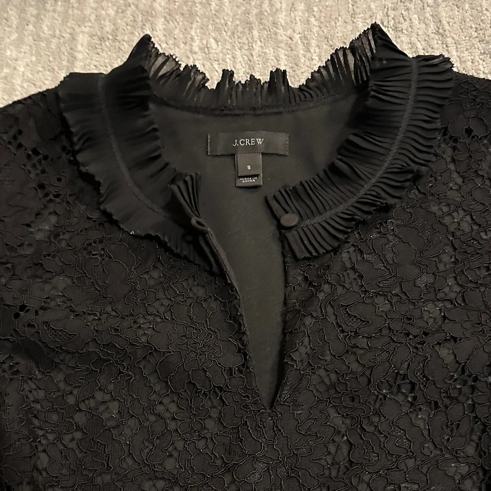 J. Crew Black Lace Ruffle Neck Blouse